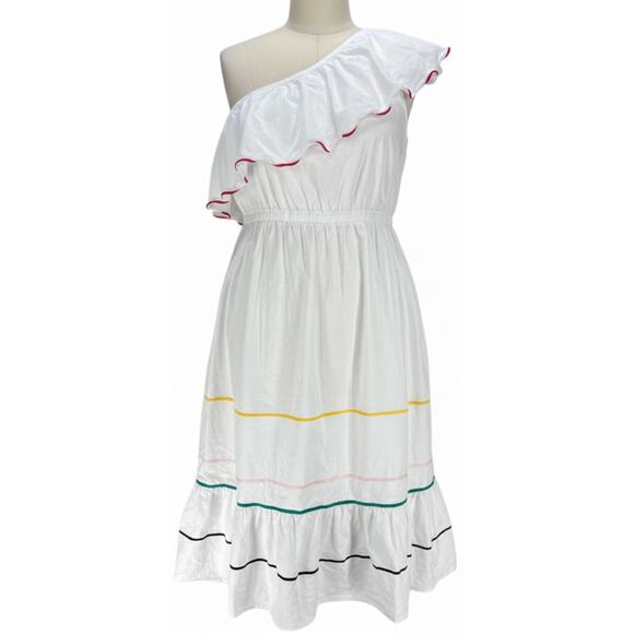 Lane Bryant Dresses & Skirts - Lane Bryant Dress Size 16 White Red Yellow Blue Striped Cotton One Shoulder Maxi